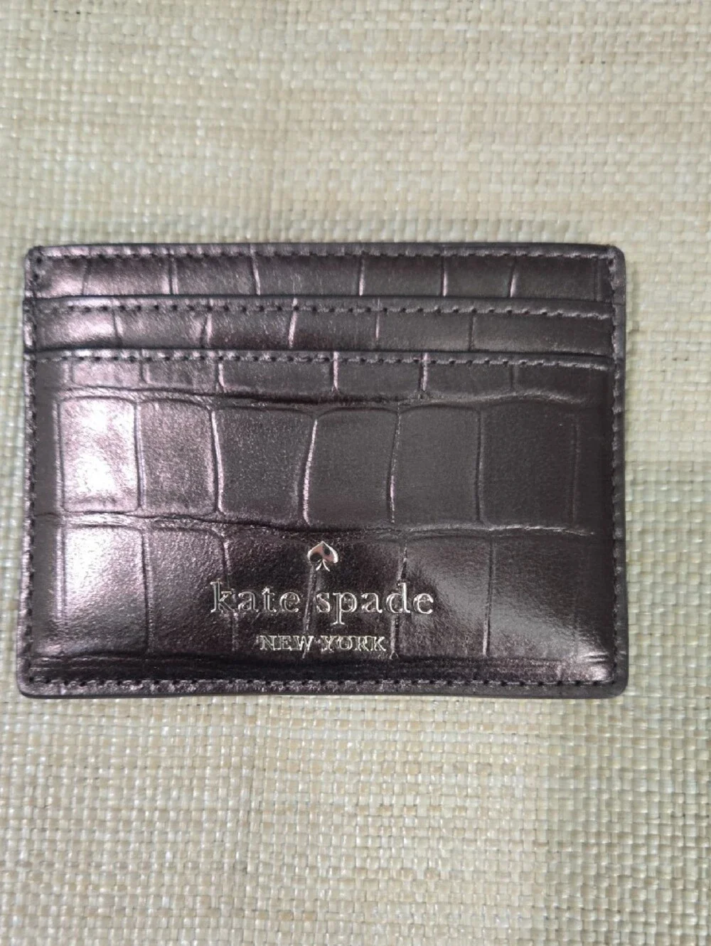 NWOT kate spade metallic brown croc-embossed leather card holder
